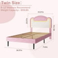 thumbnail image 2 of Twin Size Upholstered Bed Frame with LED Lights & Fabric Headboard, Princess Platform Bed for Girls with Wood Slats, No Box Spring Needed (Pink White), 2 of 7