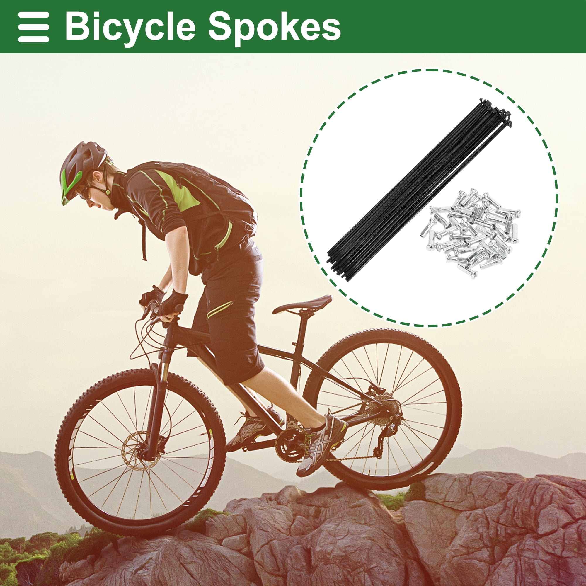 Unique Bargains 36Pcs Universal Bike Wheel Spokes 14G Carbon Steel Black Black 9.17"