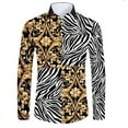 thumbnail image 3 of Camisas de manga corta con botones y estampado 3D de lujo de alta gama con patrón dorado para hombres, blusas de estilo callejero de moda, atuendos de hip hop, 3 of 5