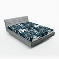thumbnail image 2 of Ambesonne Leaf Print Fitted Sheet, Abstract Botany Leaves, Full Size, Dark Petrol Blue and White, 2 of 5