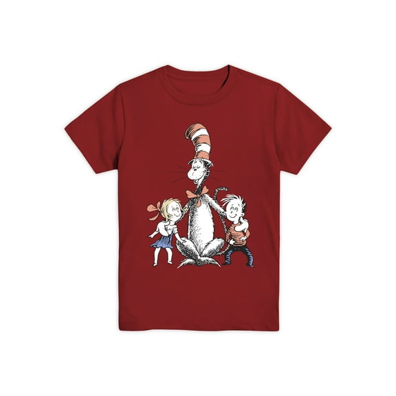 Dr. Seuss Cat In The Hat And Kids, Boys Graphic Crew Neck Short Sleeve T-Shirt, Sizes XS-2X (Little Boys & Big Boys)