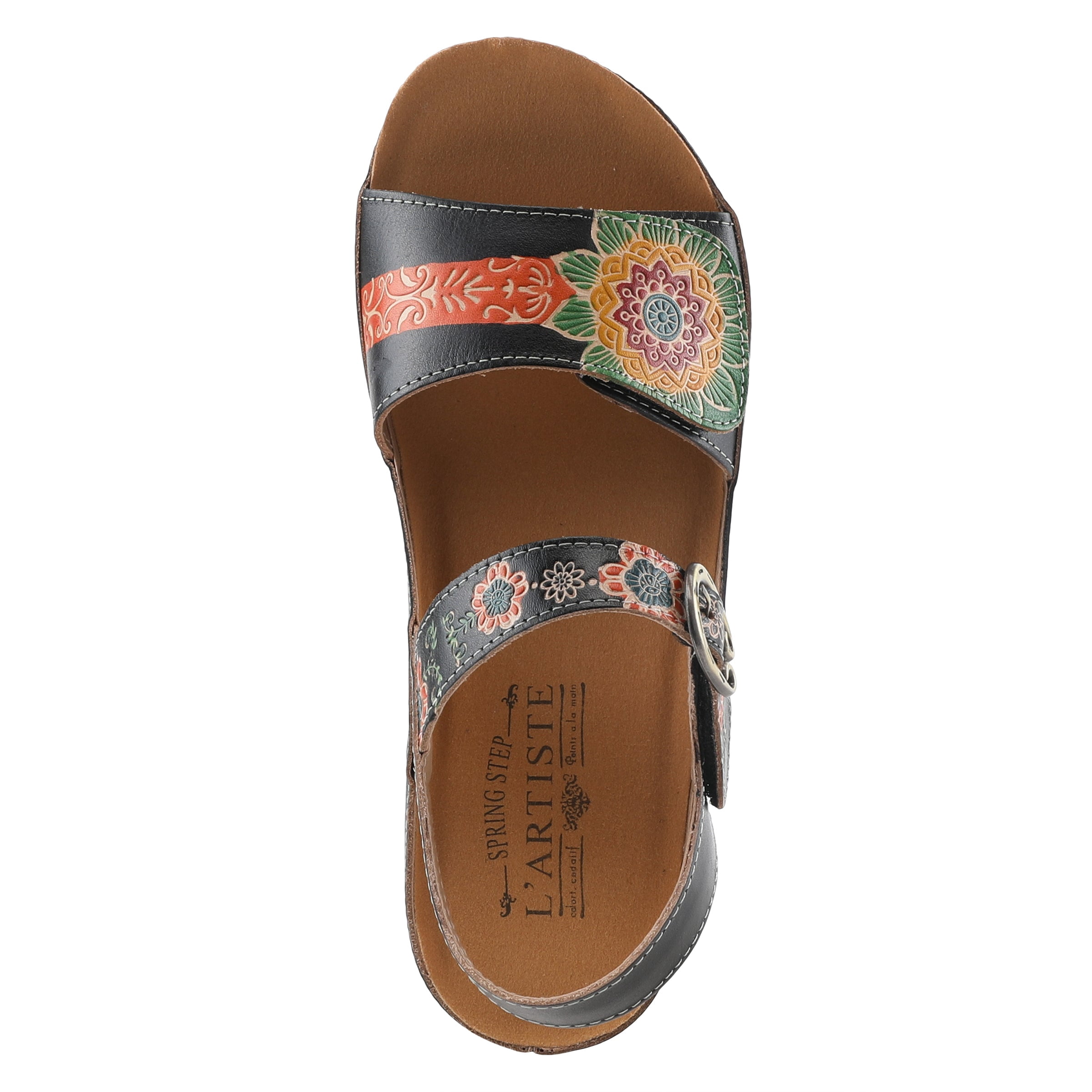 Spring Step L'Artiste Women's Roshni  Hand-Painted Floral Leather Wedge Slingback Sandals