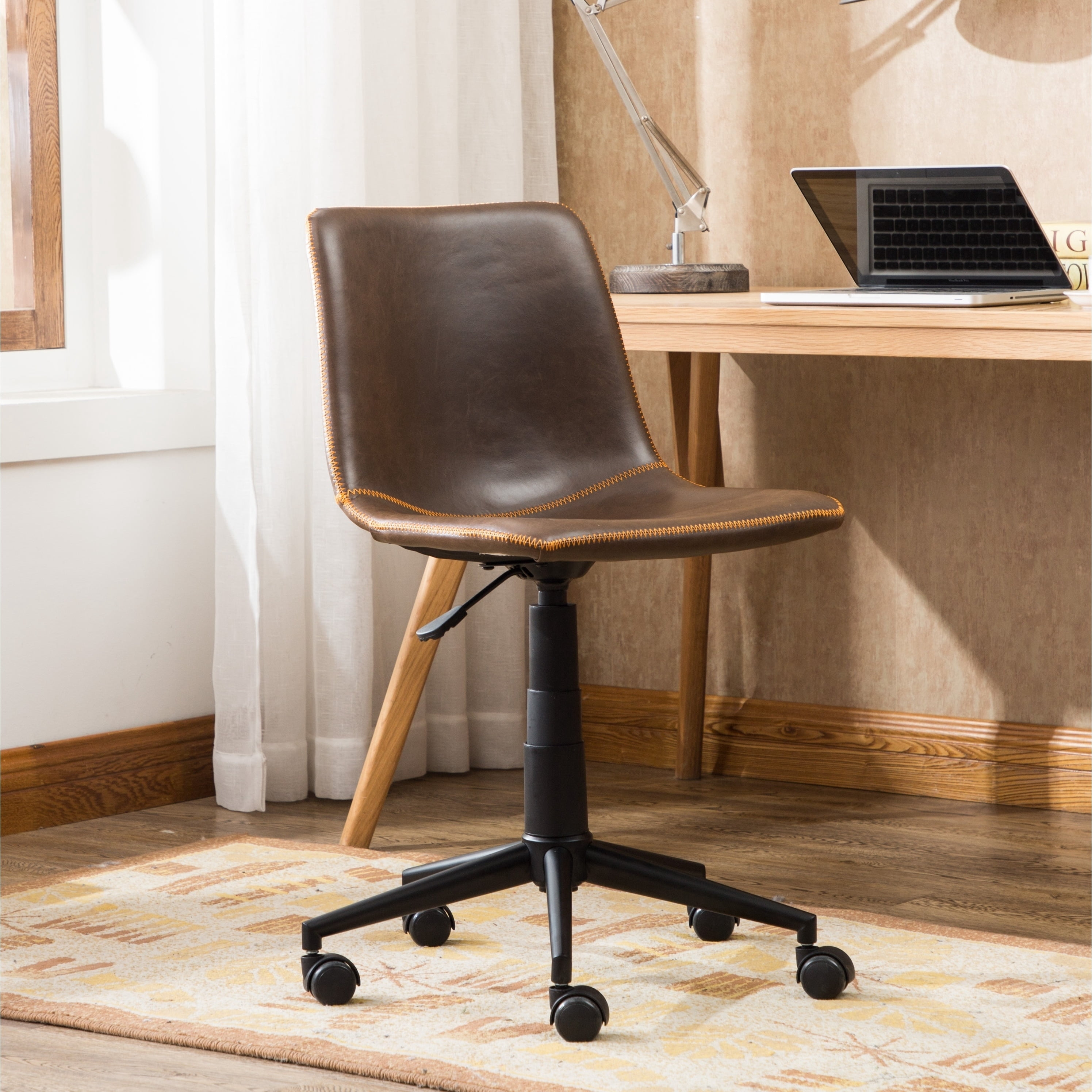 Roundhill Furniture Cesena Faux Leather Swivel Office Chair in Antique Gray