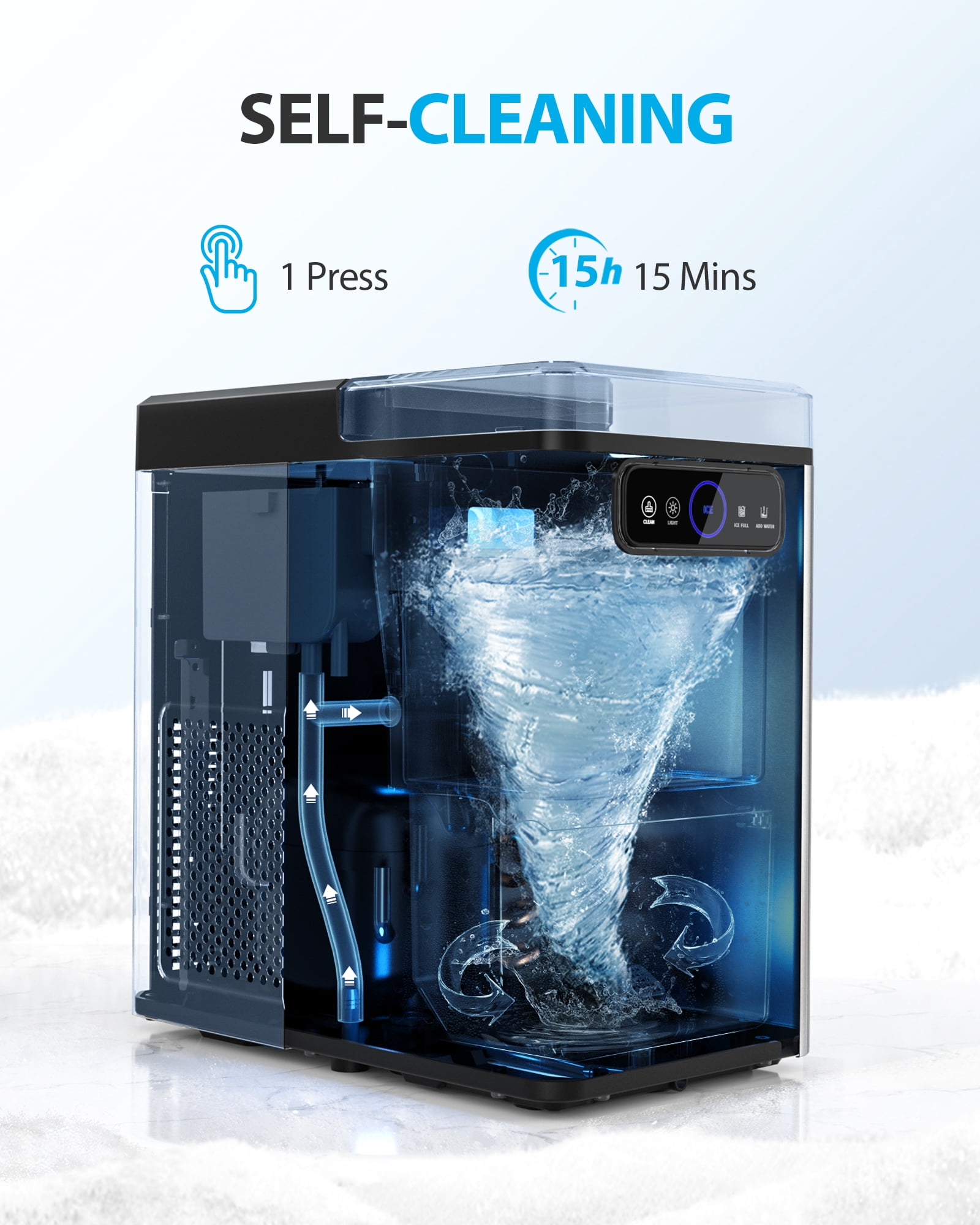 Aeitto Nugget Ice Maker Countertop, Pellet Ice Machine Soft Chewable Ice 40lbs/Day, One-Click Operation, Auto Self-Cleaning Crushed Ice Makers Stainless with Scoop for Home/Kitchen/Office Black