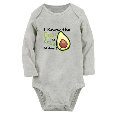 

I Know the Guac Is Extra Funny Rompers Newborn Baby Unisex Bodysuits Infant Jumpsuits Toddler 0-12 Months Kids Long Sleeves Oufits (Gray 6-12 Months)
