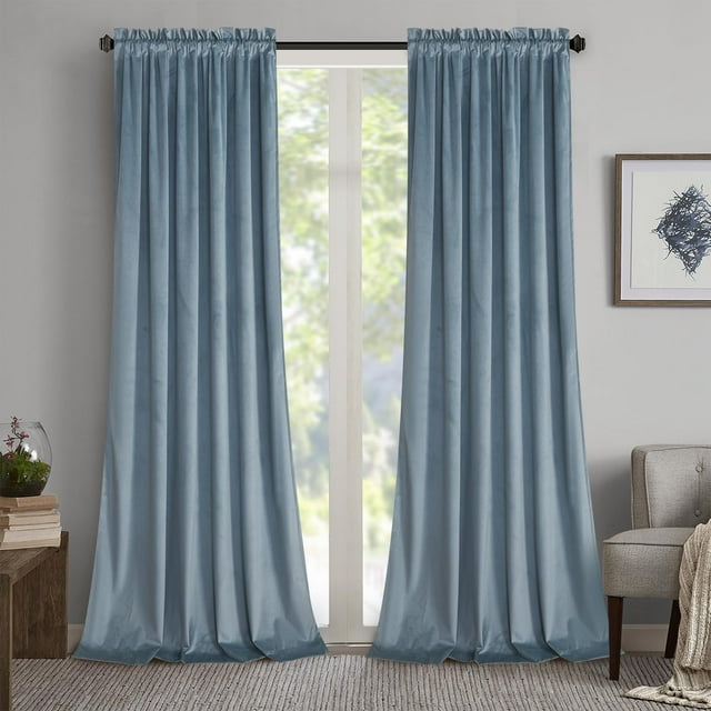 Cortinas Roslynwood Stone Blue Velvet 132 x 274 cm, 2 paneles