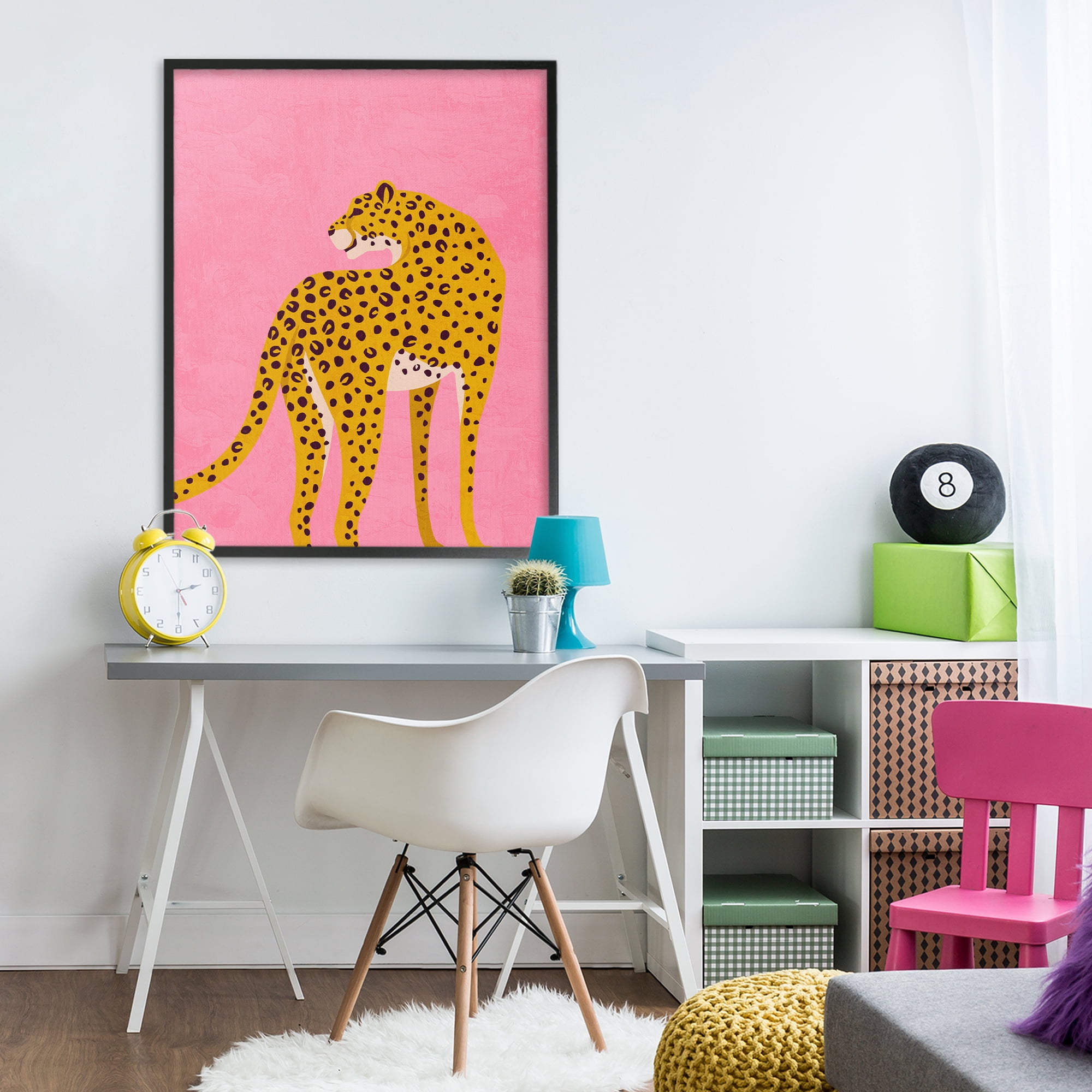 Stupell Industries Leopard on Pink Serenade Black Framed Giclee Art, design by Kim Allen