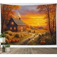 thumbnail image 3 of HVEST Fall Farm Pumpkin Harvest Tapestry Wall Hanging Rustic House and Chicken Wall Tapestry for Bedroom Orange Sky Tapestry for Living Room College Dorm Home Decor,59x51 inch, 3 of 5