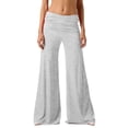 thumbnail image 2 of Coral Fold Over Pants for Women Loose Foldover Yoga Pants Ruched Waist Casual Palazzo Pants Flare Wide Leg Leggings Light Gray XL, 2 of 8