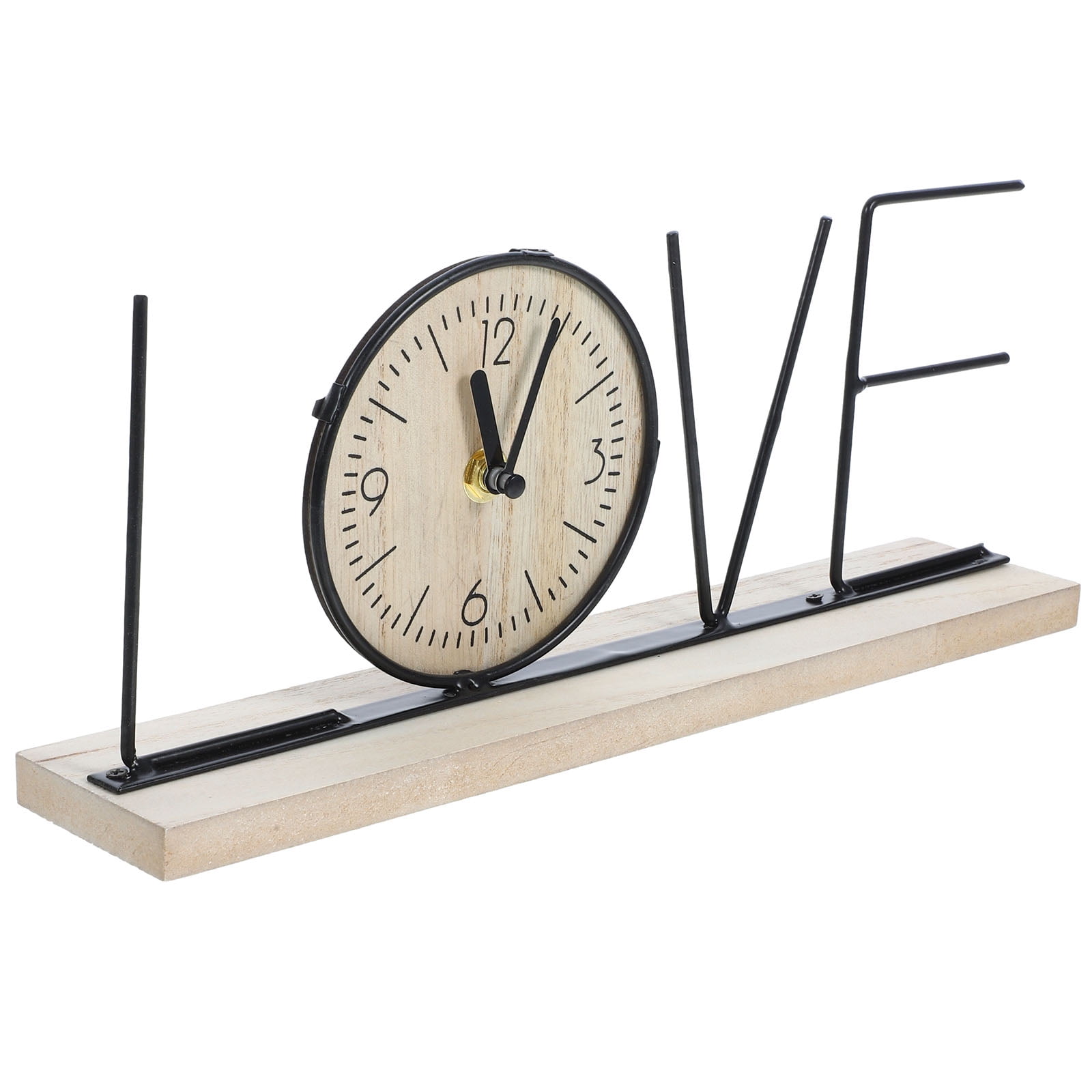 OUNONA Vintage Style Table Clock with Love Letter Design Wood and Iron Decorative Clock