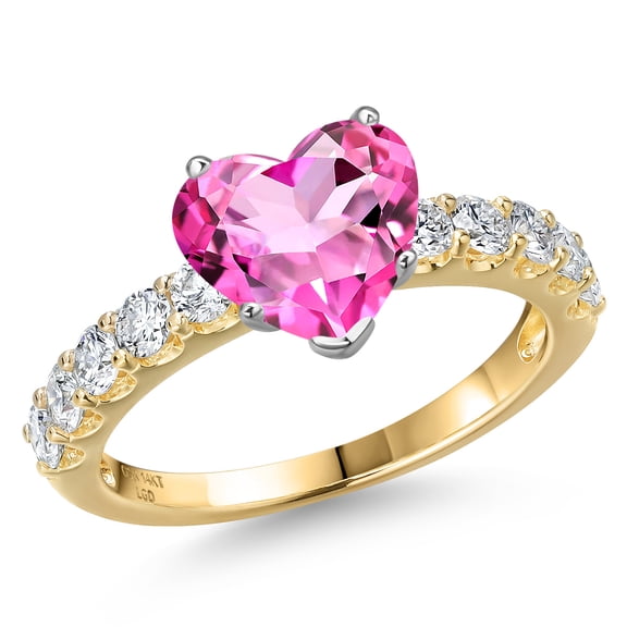 Gem Stone King 14K Two Tone Gold Pink Mystic Topaz and Lab Grown Diamond Engagement Ring for Women | 3.05 Cttw | Heart Shape 8MM | Gemstone November Birthstone | Size 7
