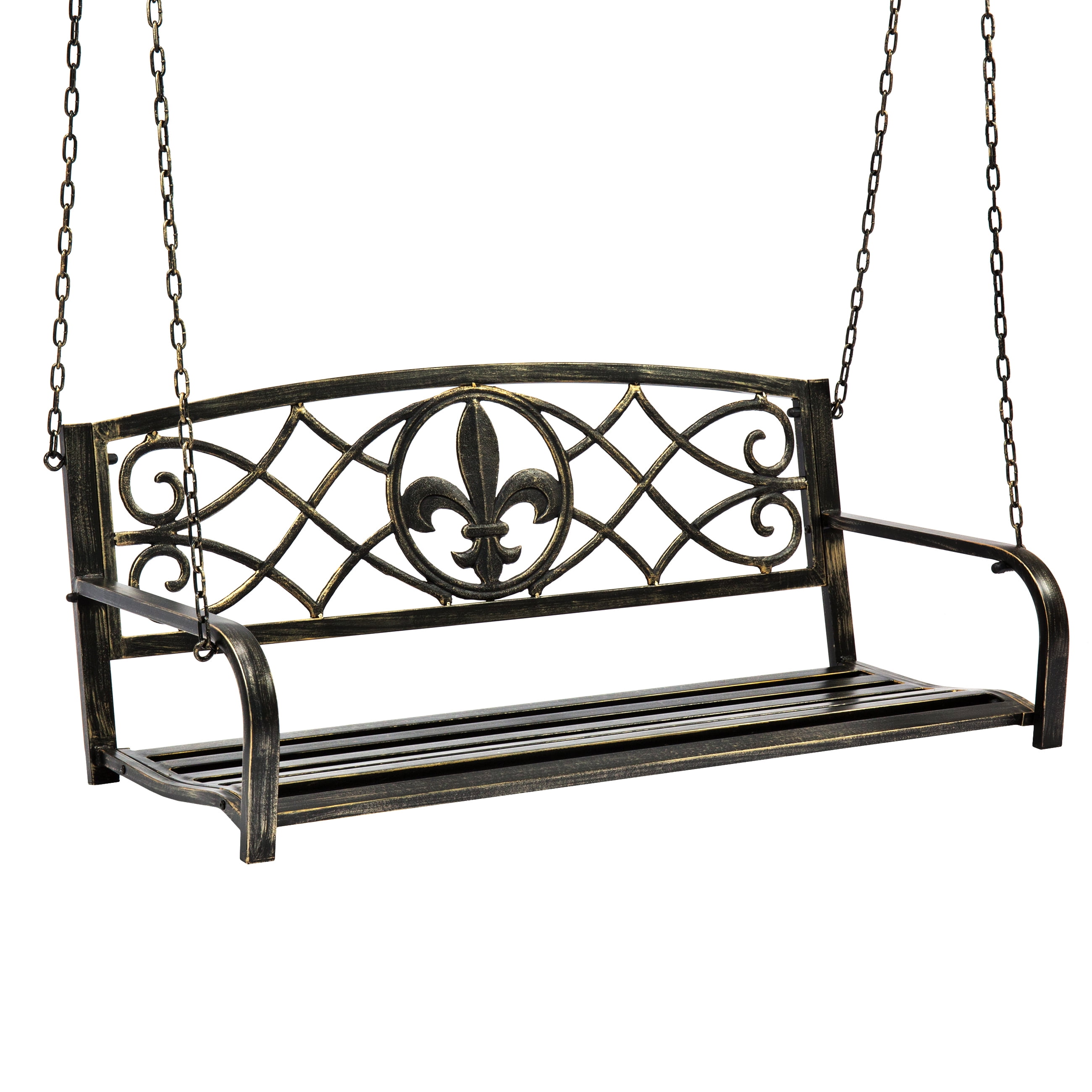 Best Choice Products Outdoor Furniture Metal Fleur-De-Lis Hanging Patio Porch Swing Bronze by Best Choice Products