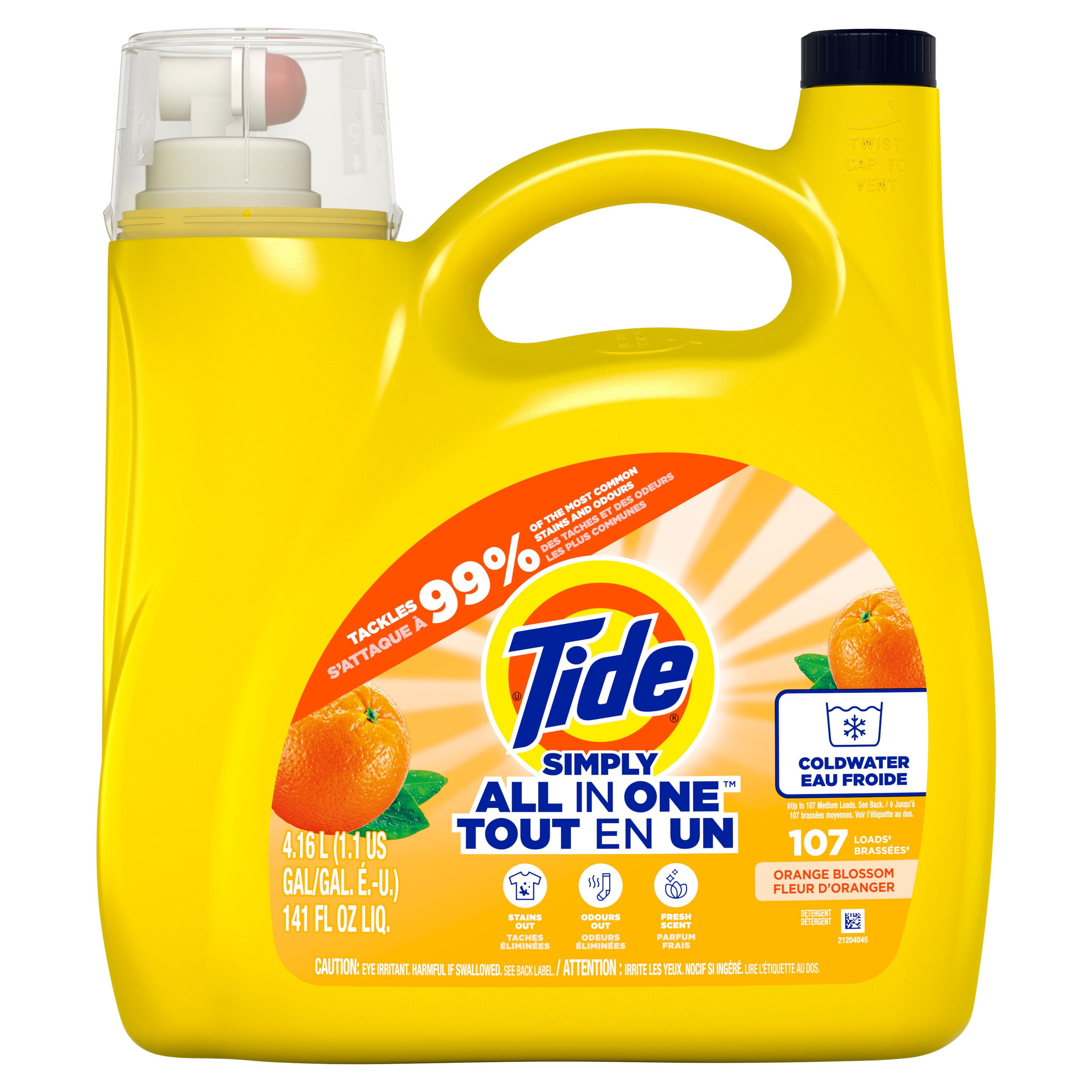 Tide Simply All-In-One Liquid Laundry Detergent, Orange Blossom Scent, 107 Loads, 4.16 L, TIDE TD SMPLQ HEC OB107LD