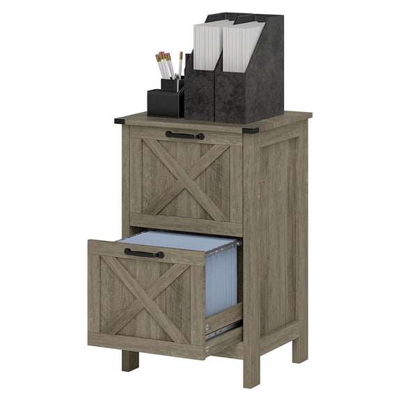2-Drawer File Cabinet, Rustic Farmhouse Office Cabinet for A4/Letter, Distressed Gray