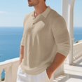 thumbnail image 5 of Men's Linen Shirts Casual Long Sleeve Polo Shirts Classic Button Down Collared Golf T-Shirts Lightweight Fall Tops, 5 of 9