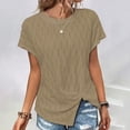 thumbnail image 2 of OSOLU Women Casual Loose Solid Color Crew Neck Mesh Knitted Jacquard Bat T-Shirt Short Sleeve Tee Tops Trendy Dailywear, 2 of 4