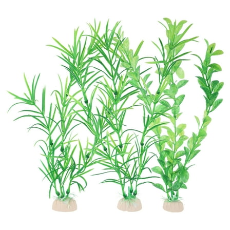 Unique Bargains 3 Pcs Aquarium Plastic Plants Fish Tank Artificial Aquatic Plants for Landspace Plant Decor Green