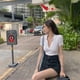 thumbnail image 3 of Camisa de mujer Blusa de manga corta con cuello en V profundo Top corto de punto sexy, Blanco Methold AP001386-01B, 3 of 7