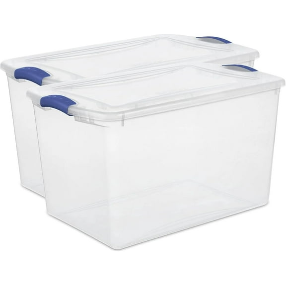 2-Pack Transparent Storage Box,66 Quart Capacity Storage Container with lock cover,Plastic,Stackable storage solution ideal for organizing items in households,Educational institutions,and warehouses.