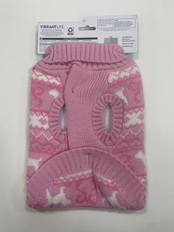 Vibrant Life Holiday Fair Isle Sweater for Dogs and Cats, Pink and White, S