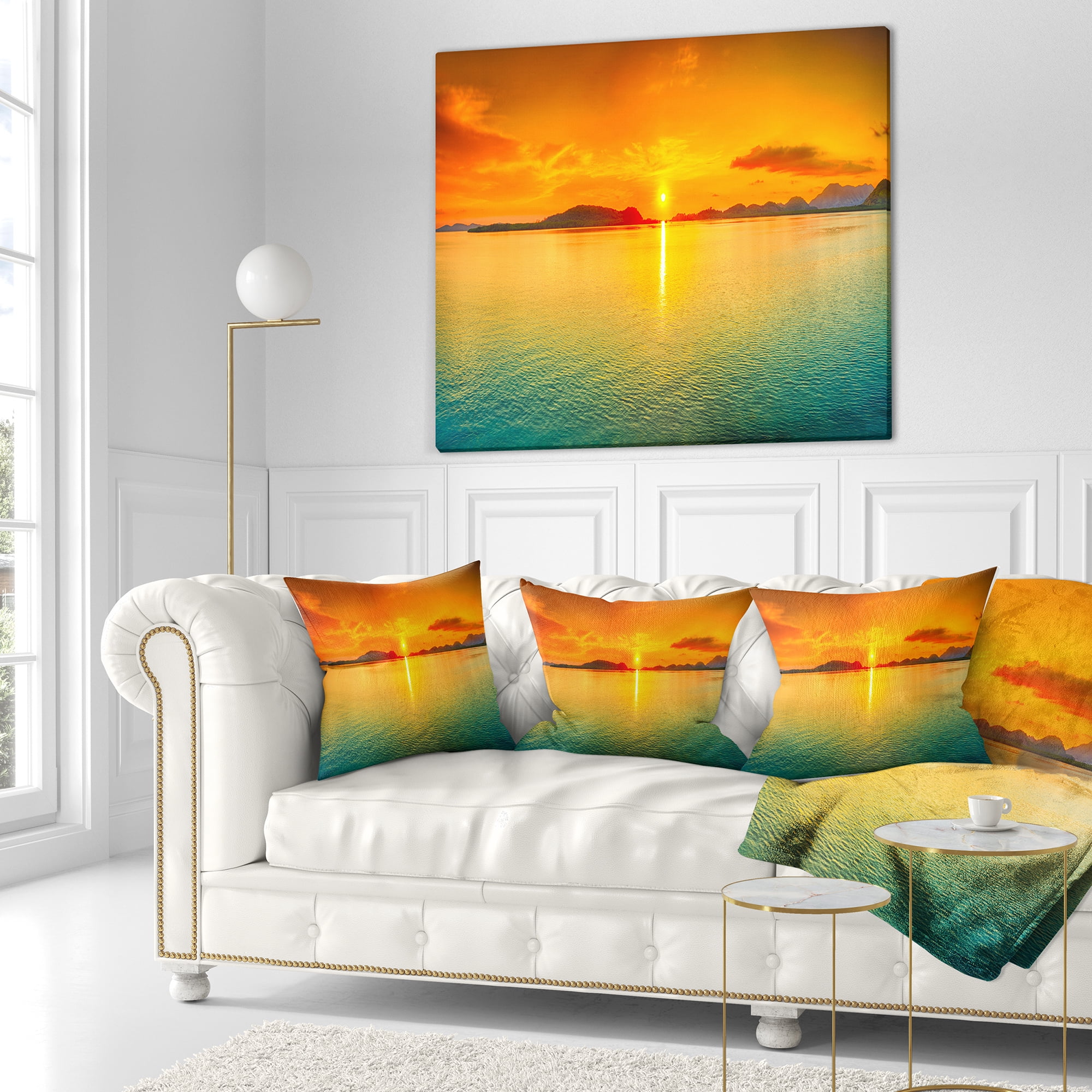 Designart Sunset Panorama - Photography Throw Pillow - 18x18