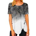 thumbnail image 2 of Summer Saving Wycnly Womens Shirts Irregular Button Down Hem Tops Casual Breathable Tunic Summer Short Sleeve Round Neck Ladies Flowers Print Tops and Blouses Black l, 2 of 4