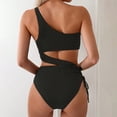 thumbnail image 5 of One Piece Backless Swimsuit for Women - One Shoulder Cutout, High Cut Leg, Solid Irregular Drawstring Tie Side Sexy Bathing Suit, 5 of 8