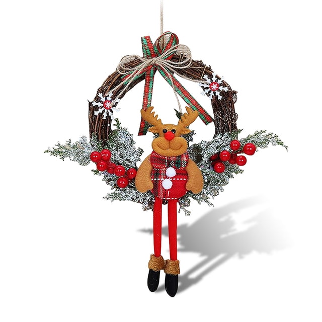 Moyic Guirnalda de puerta de Navidad con muñeca, decoración de Navidad, adorno colgante, decoración navideña, guirnalda, puerta, colgantes de Kits de decoración para fiestas ciervo S Moyic HA008709-05