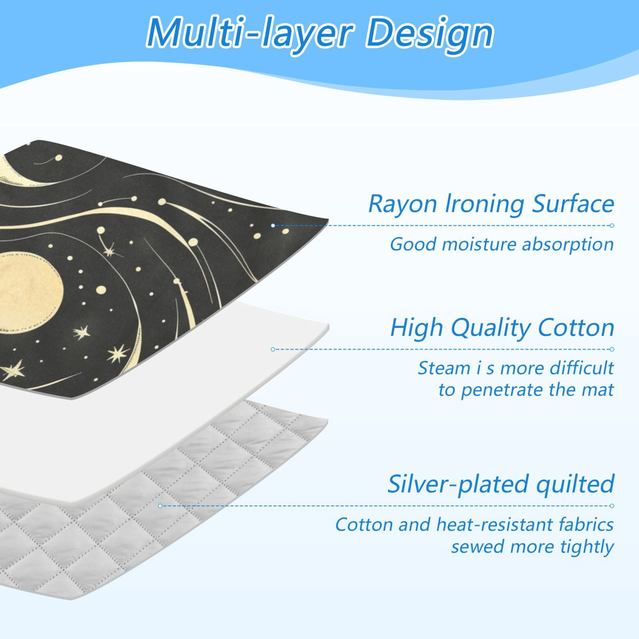 Moon Stars Movement Ironing Mat Blanket Portable Travel Ironing Pad Heat Resistant Pad 47.2" x 27.6”