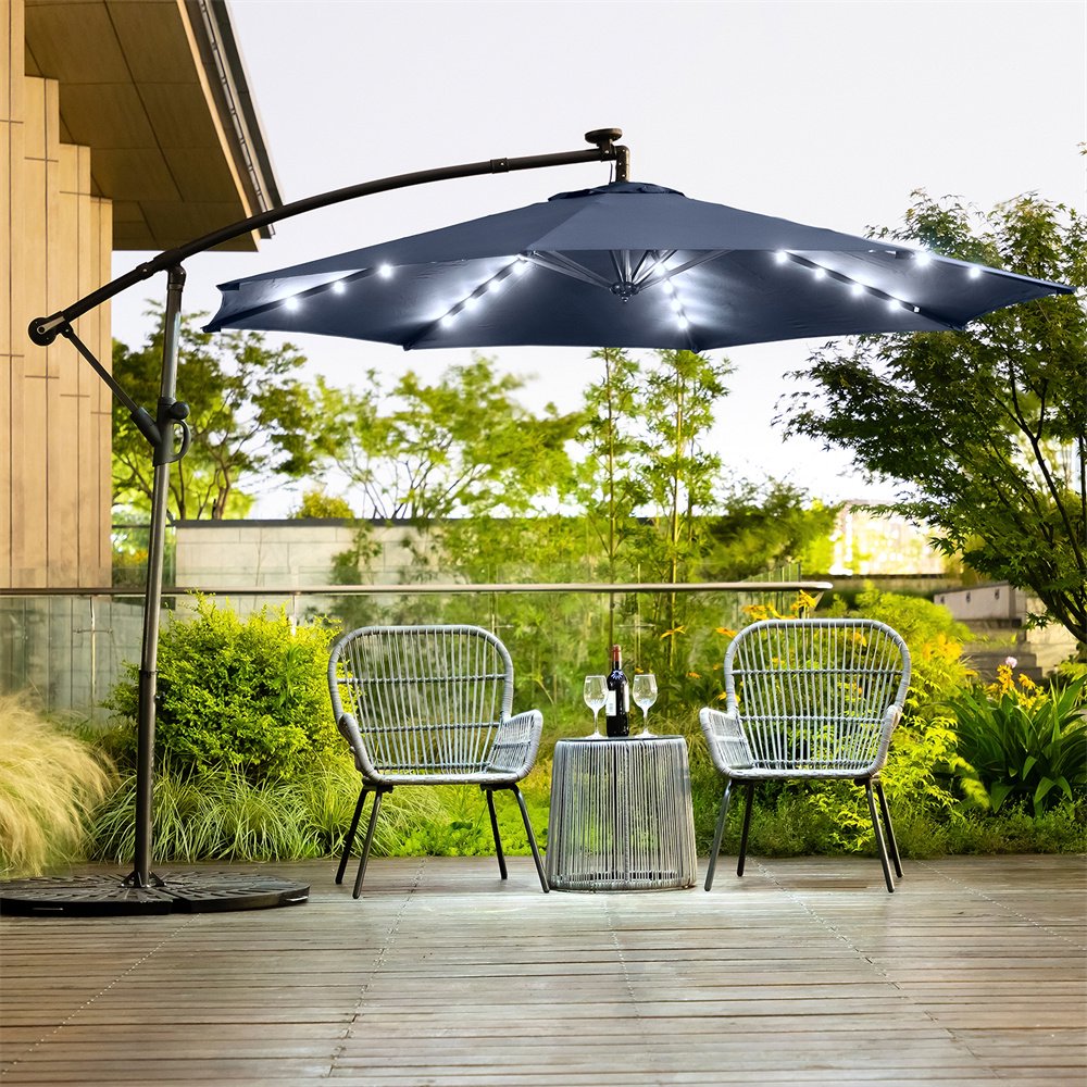 10 FT Umbrella with 32 LED Lights, Outdoor Solar Light Cantilever Umbrella  with Cross Base and Crank Lift, 360° Swivel Heavy Duty Market Umbrella  Garden Umbrella for Garden Backyard Patio Pool, Navy - Walmart.com