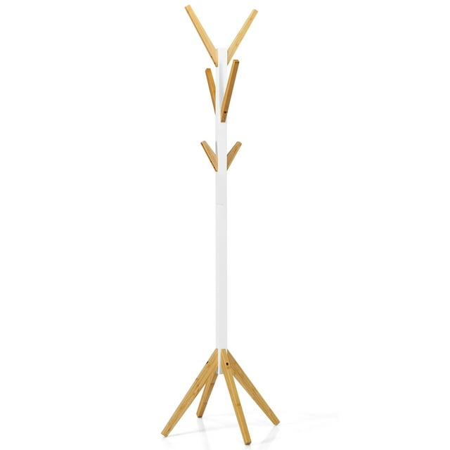 Costway Bamboo Coat Rack Stand Freestanding Hall Tree Hanger Organizer w/6 Hooks