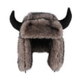 thumbnail image 2 of Sunvit-Panties Faux Faux Fur Viking Trapper Hat - Coffee, One Size Fits Most Warm Winter Headgear with Soft Horns, Women and Men Plush Cold Weather Hat for Daily/Outdoor/Cosplay,Size Free Size, 2 of 9