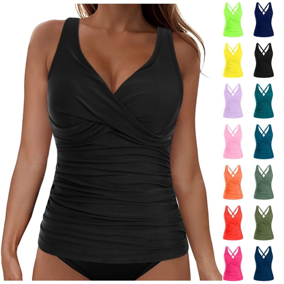 idosla Women's Tankini Top Twist Front V Neck Bra Swimwear Top Only Tummy Control Bathing Suit Top No Bottom 2026 (Navy, S)