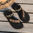 thumbnail image 6 of KEGIRLOM Fashionable Casual Wear Round-Headed Open-Toe Comfortable Flat-Bottomed Ethnic Style Flower Decoration Elastic Roman Sandals Black 8.5, 6 of 9