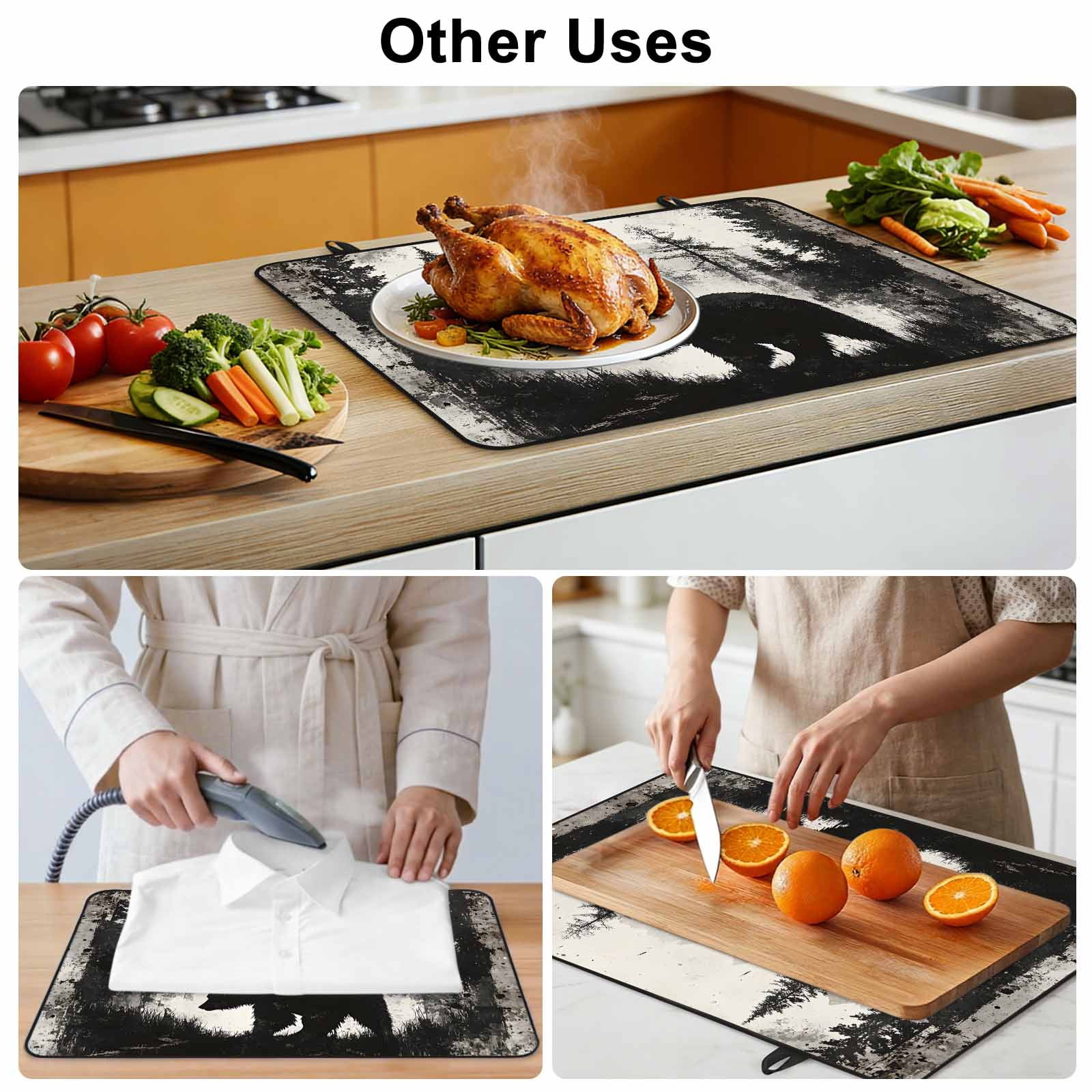 Forest Bear Stove Top Cover for Electric Stove, Heat-proof & Non Slip Glass Top Stove Cover Protector, Retro Modern Art Nature Tree Greyscale Kitchen Flat Cooktop Rubber Mat 24x21 Inches