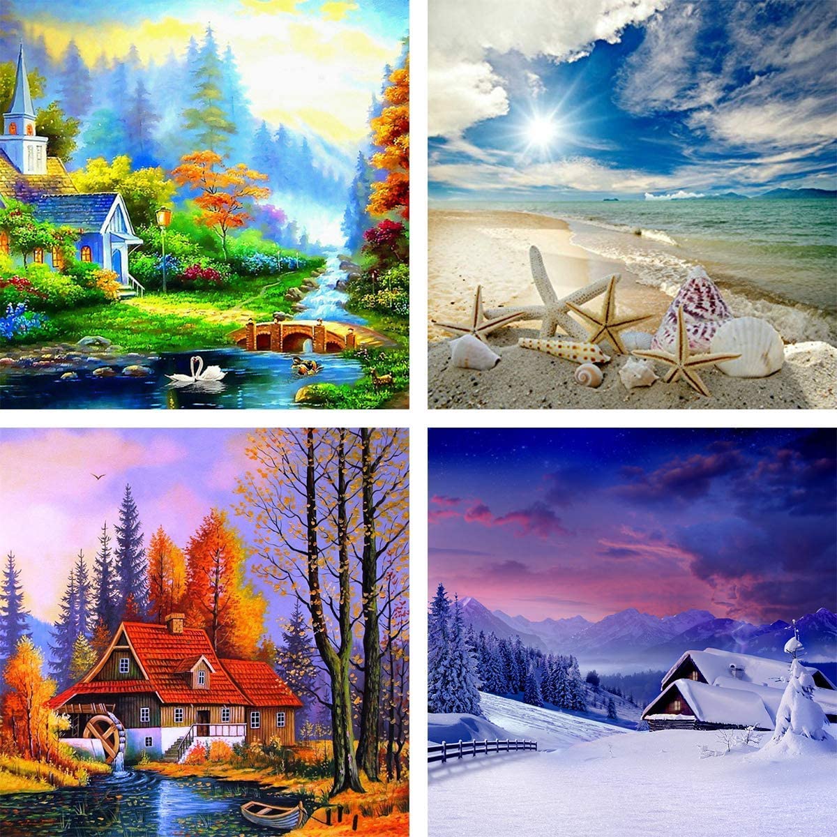 DIY Diamant Painting Kit – Verschneite Landschaft Mit Zug, 30x40 Cm, Inkl. Werkzeug