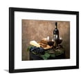 thumbnail image 1 of Still Life of Wine Bottle, Wine Glasses, Cheese and Purple Grapes on Top of Barrel, Framed Art Print Wall Art Sold by ArtCom, 1 of 5