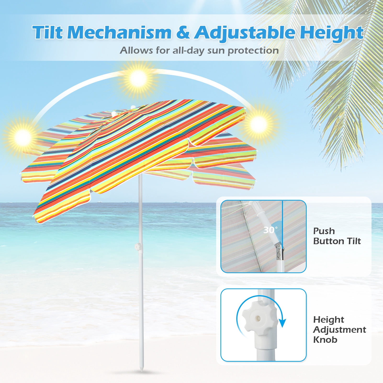 Costway 6.5Ft Patio Beach Sunshade Umbrella Portable Tilt  Outdoor Yellow