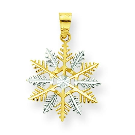 Rhodium Snowflake Pendant - 10K Gold & Rhodium Plated Snowflake Charm Pendant Jewelry