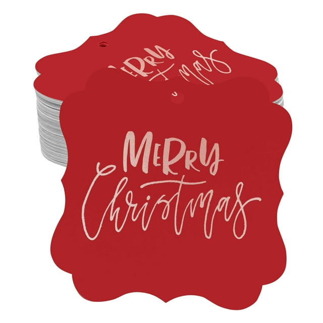 Inkdotpot Pack Of 50 Merry Christmas Paper Tags DIY Craft Bracket Shape Real Rose Gold Foil Hang Tags