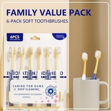 Makeup Adult Wide Head Soft Bristle Toothbrush, Manual Toothbrush, Extra Soft Bristles For Effective Cleaning Of Sensitive Teeth Or Gums (6 Pack)