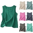 thumbnail image 4 of AherBiu Summer Tank Tops for Women Linen Crewneck Lightweight Cute Blouse Sleeveless Side Slit Casual Cami, 4 of 5