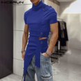 thumbnail image 2 of INCERUN Tops 2024 Camisetas de estilo americano con diseño deconstructivo y hebilla de metal para hombre, camisetas de moda para hombre, camisetas de manga corta sólidas S-5XL, 2 of 5