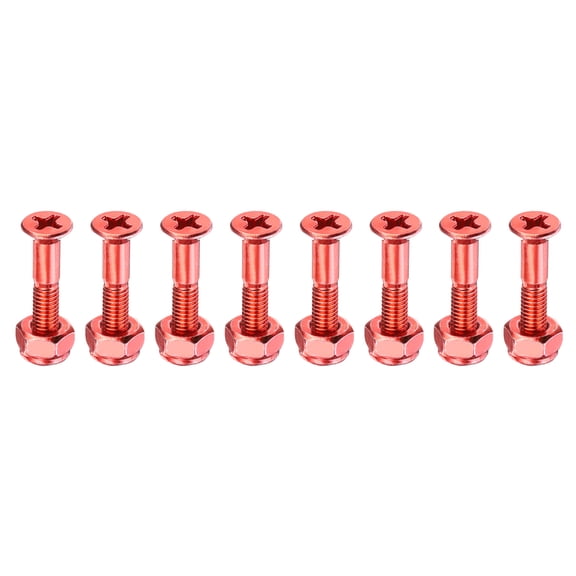 Skateboard Mounting Hardware 1" Carbon Steel Skateboard Screws Bolts&Nuts Flat Head, Orange 8 Pack