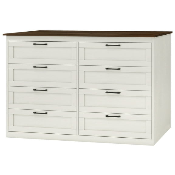 YIGOBUY 8 Drawer Dresser, Farmhouse Dressers for Bedroom, Wood Rustic Chest of Drawers, Wide Drawer Dresser Organizer for Bedroom, Living Room, Hallway and Entryway, Antique Double Dresser