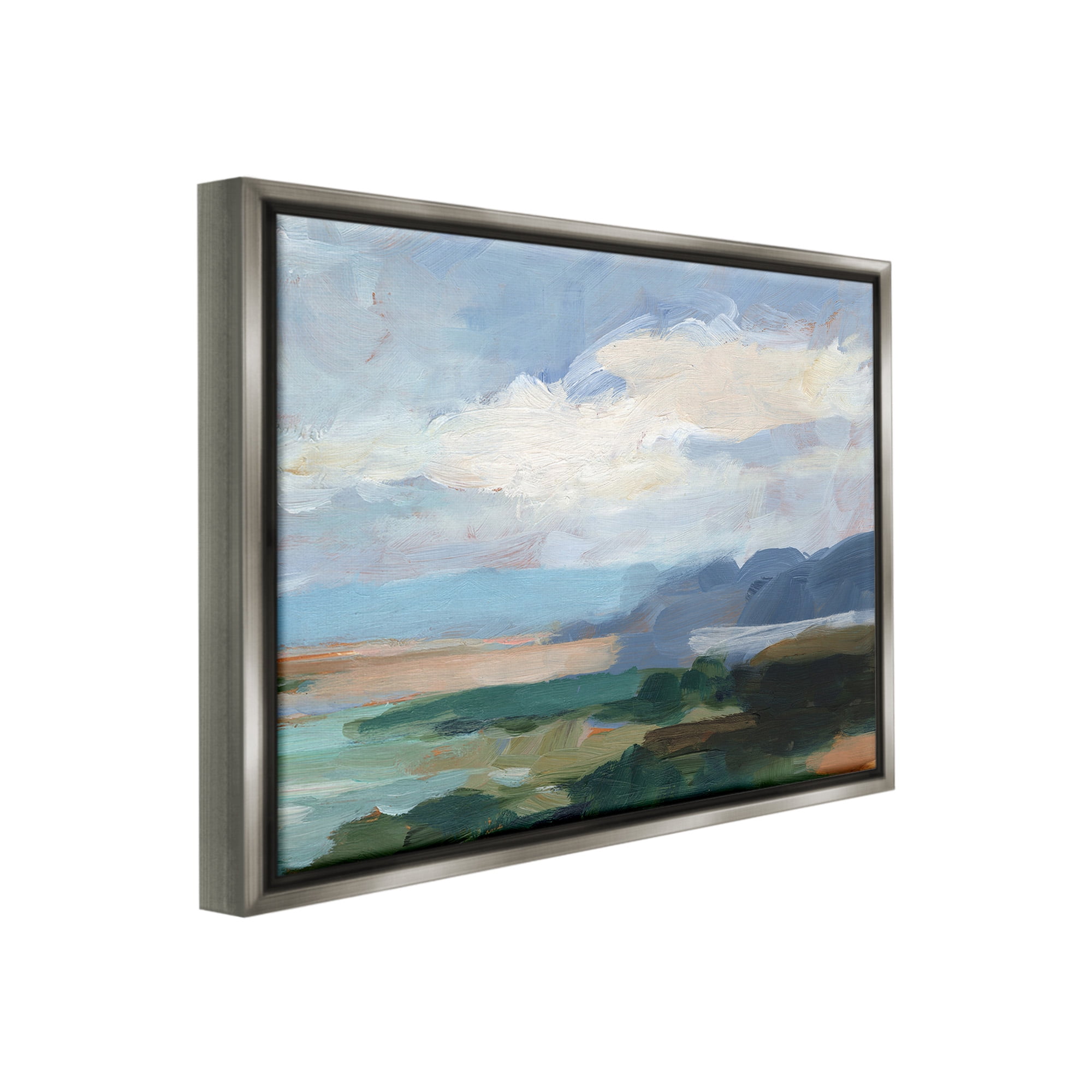 Stupell Industries Traditional Cloudy Beach Landscape Painting Gray Floater Framed Canvas Art Print Wall Art, 21 x 17