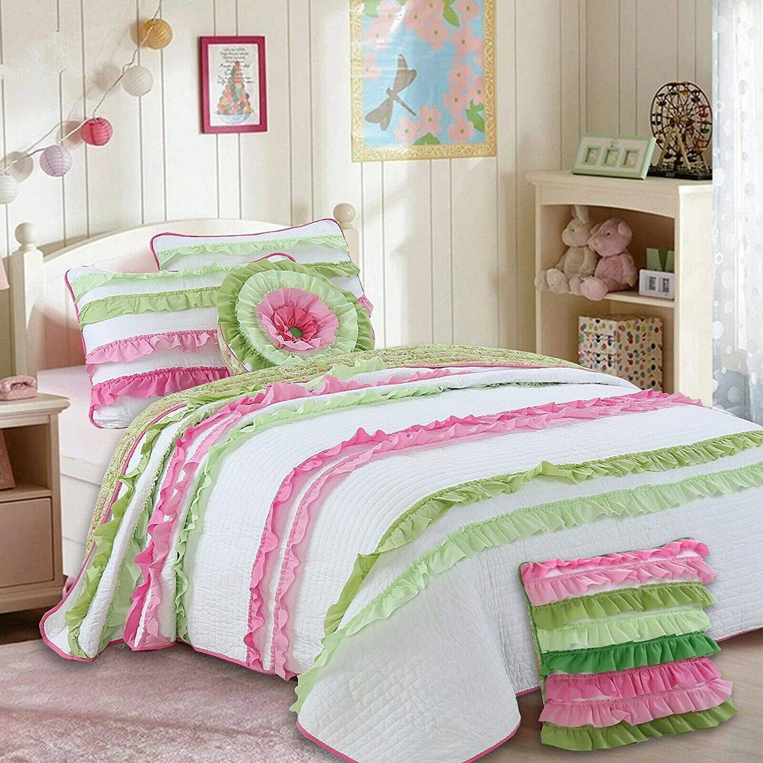 pink green bedspread