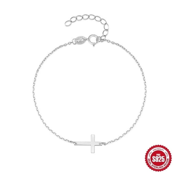 HESHPAWS S925 Sterling Silver Adjustable Cross Bracelet for Women with Gift Box