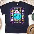 thumbnail image 1 of Colorful Retro Nurse T-Shirt with Smiley Face Graphic, Navy, Size 3XL, 1 of 6