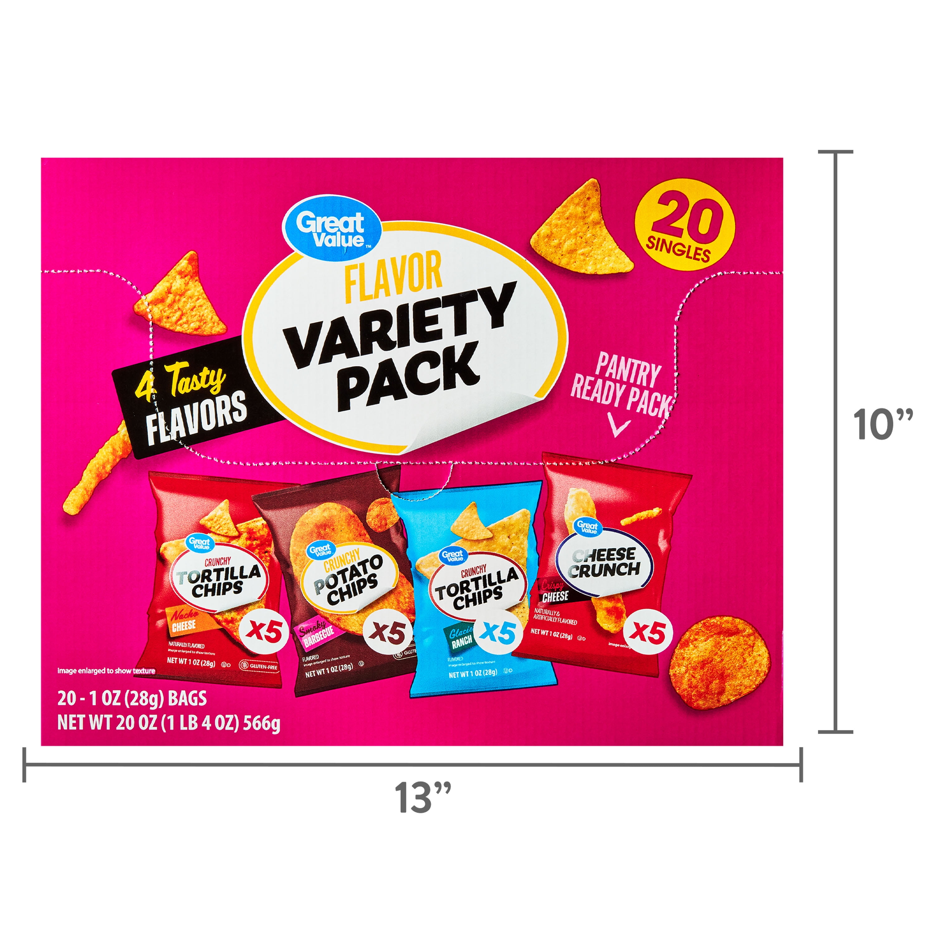 (6 pack) Great Value Tasty Chips Variety Pack, 1 oz, 20 Count